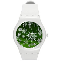 Christmas Star Ice Crystal Green Background Round Plastic Sport Watch (m) by BangZart