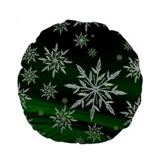 Christmas Star Ice Crystal Green Background Standard 15  Premium Round Cushions by BangZart