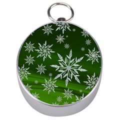 Christmas Star Ice Crystal Green Background Silver Compasses by BangZart