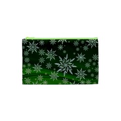 Christmas Star Ice Crystal Green Background Cosmetic Bag (xs) by BangZart