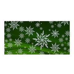 Christmas Star Ice Crystal Green Background Satin Wrap by BangZart