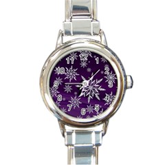 Christmas Star Ice Crystal Purple Background Round Italian Charm Watch by BangZart