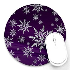 Christmas Star Ice Crystal Purple Background Round Mousepads by BangZart