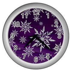 Christmas Star Ice Crystal Purple Background Wall Clocks (silver)  by BangZart