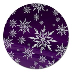 Christmas Star Ice Crystal Purple Background Magnet 5  (round) by BangZart