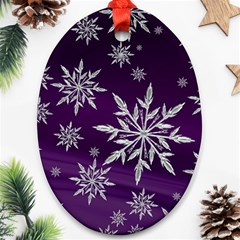 Christmas Star Ice Crystal Purple Background Oval Ornament (two Sides) by BangZart