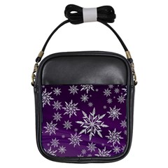 Christmas Star Ice Crystal Purple Background Girls Sling Bags by BangZart