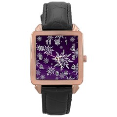 Christmas Star Ice Crystal Purple Background Rose Gold Leather Watch  by BangZart