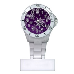 Christmas Star Ice Crystal Purple Background Plastic Nurses Watch by BangZart