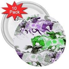 Horse Horses Animal World Green 3  Buttons (10 Pack)  by BangZart