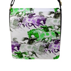 Horse Horses Animal World Green Flap Messenger Bag (l) 