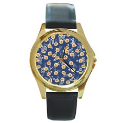 Golden Roses Round Gold Metal Watch