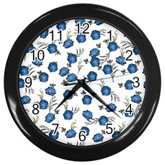 Blue Roses Wall Clocks (black) by jumpercat