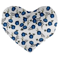 Blue Roses Large 19  Premium Heart Shape Cushions by jumpercat