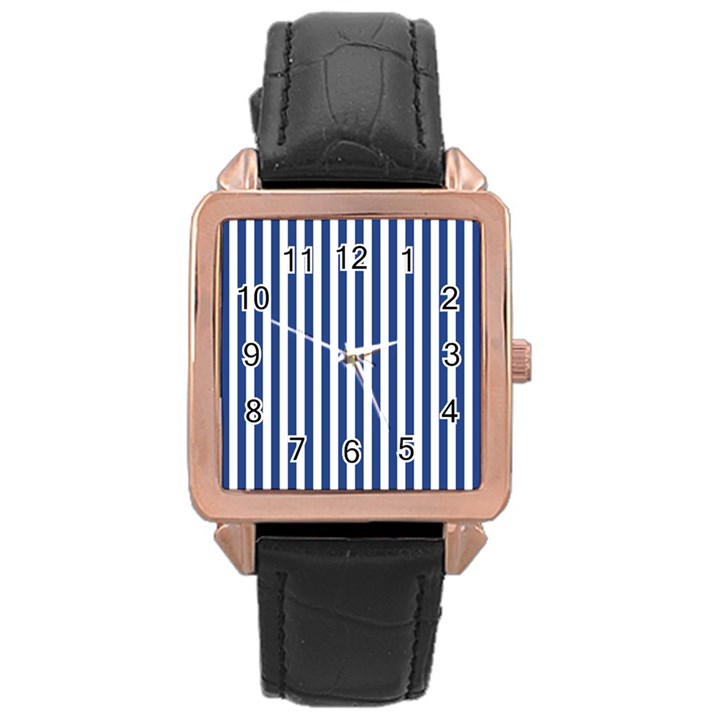 Blue Stripes Rose Gold Leather Watch 