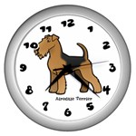 Airedale Terrier Wall Clock (Silver) Front