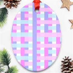 Gingham Nursery Baby Blue Pink Ornament (oval) by BangZart