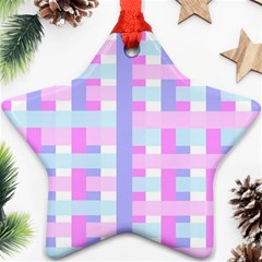 Gingham Nursery Baby Blue Pink Ornament (star) by BangZart