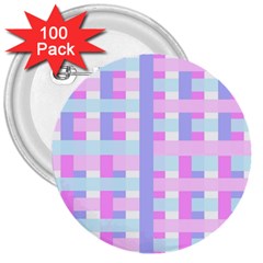 Gingham Nursery Baby Blue Pink 3  Buttons (100 Pack)  by BangZart