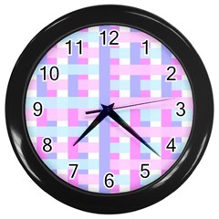 Gingham Nursery Baby Blue Pink Wall Clocks (black) by BangZart