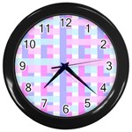 Gingham Nursery Baby Blue Pink Wall Clocks (Black) Front