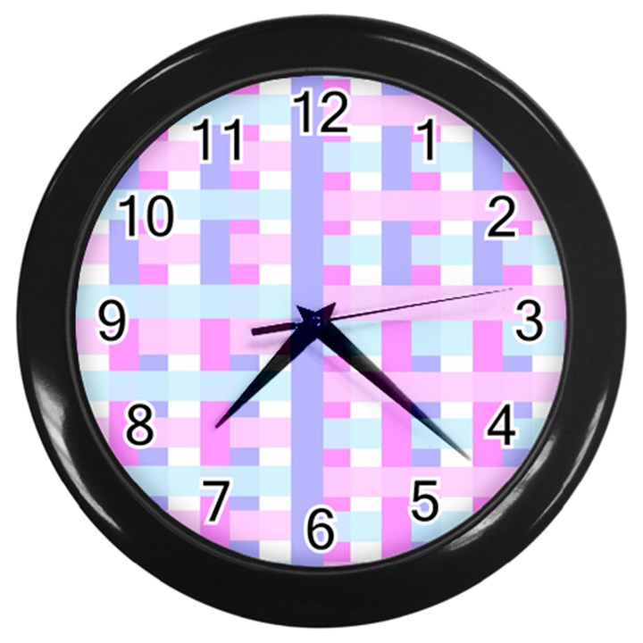 Gingham Nursery Baby Blue Pink Wall Clocks (Black)