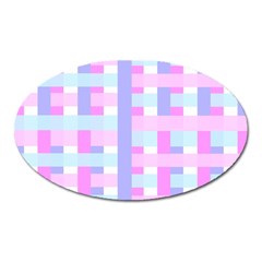 Gingham Nursery Baby Blue Pink Oval Magnet by BangZart