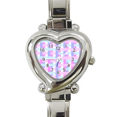 Gingham Nursery Baby Blue Pink Heart Italian Charm Watch by BangZart