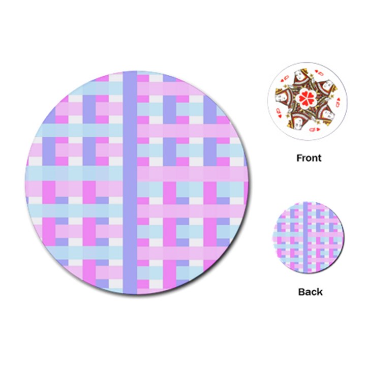 Gingham Nursery Baby Blue Pink Playing Cards (Round) 