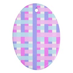 Gingham Nursery Baby Blue Pink Oval Ornament (two Sides) by BangZart