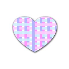 Gingham Nursery Baby Blue Pink Rubber Coaster (heart)  by BangZart