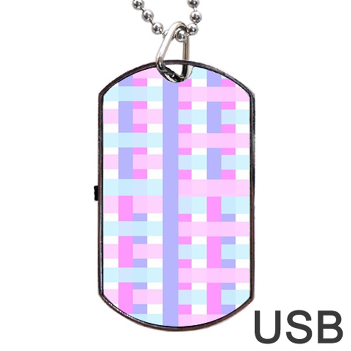 Gingham Nursery Baby Blue Pink Dog Tag USB Flash (One Side)