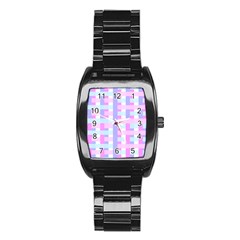 Gingham Nursery Baby Blue Pink Stainless Steel Barrel Watch by BangZart