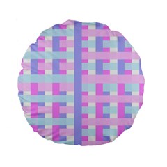 Gingham Nursery Baby Blue Pink Standard 15  Premium Flano Round Cushions by BangZart