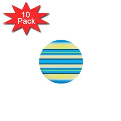 Stripes Yellow Aqua Blue White 1  Mini Buttons (10 Pack)  by BangZart