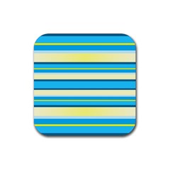 Stripes Yellow Aqua Blue White Rubber Coaster (square)  by BangZart