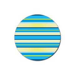 Stripes Yellow Aqua Blue White Rubber Coaster (round)  by BangZart