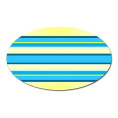 Stripes Yellow Aqua Blue White Oval Magnet by BangZart