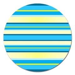 Stripes Yellow Aqua Blue White Magnet 5  (round) by BangZart