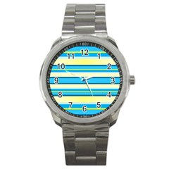 Stripes Yellow Aqua Blue White Sport Metal Watch by BangZart