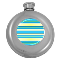 Stripes Yellow Aqua Blue White Round Hip Flask (5 Oz) by BangZart