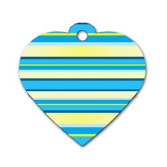 Stripes Yellow Aqua Blue White Dog Tag Heart (one Side)