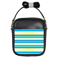 Stripes Yellow Aqua Blue White Girls Sling Bags by BangZart