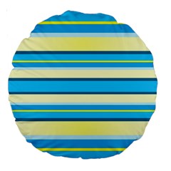 Stripes Yellow Aqua Blue White Large 18  Premium Round Cushions by BangZart