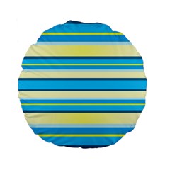 Stripes Yellow Aqua Blue White Standard 15  Premium Flano Round Cushions by BangZart