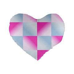 Gradient Blue Pink Geometric Standard 16  Premium Flano Heart Shape Cushions by BangZart