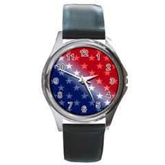 America Patriotic Red White Blue Round Metal Watch by BangZart