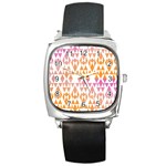 Geometric Abstract Orange Purple Square Metal Watch Front