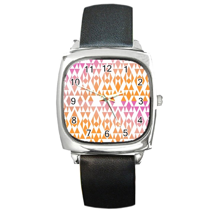 Geometric Abstract Orange Purple Square Metal Watch