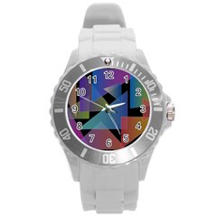 Triangle Gradient Abstract Geometry Round Plastic Sport Watch (l) by BangZart